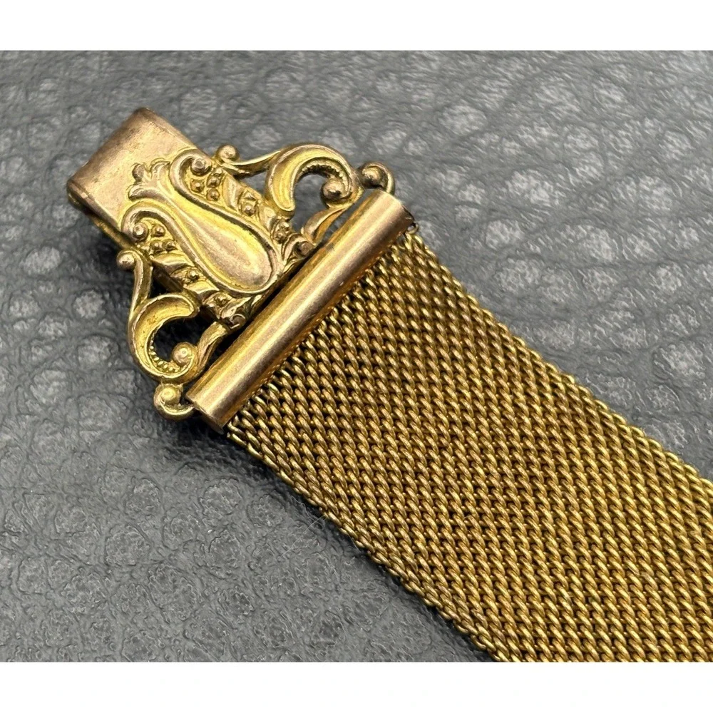 Antique Victorian Gold Filled Mesh Watch Fob Chain Ornate Clasp READ